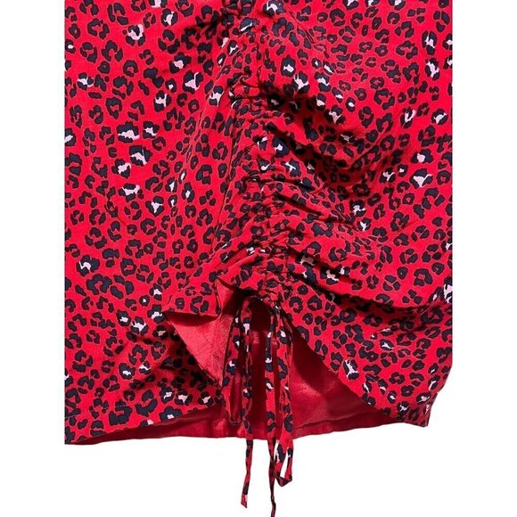 Lovers + Friends Valentina Top Small Red‎ Animal Print Cinch Front Flutter S/S - Picture 7 of 16